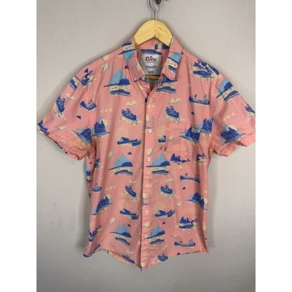 Coors Light x Team LTD Mens Pink Graphic Button Down Shirt Medium Outdoors Retro